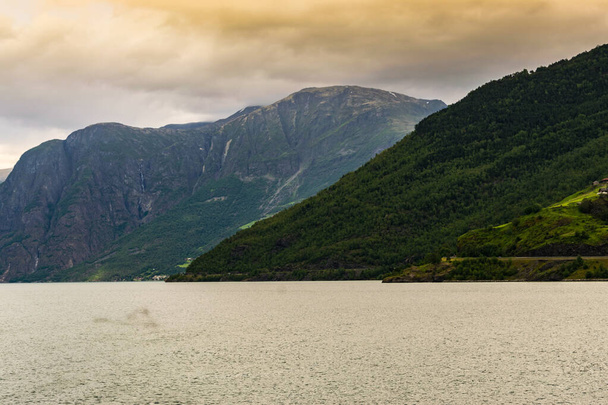Scenic view of the fjord and rocks. - 写真・画像
