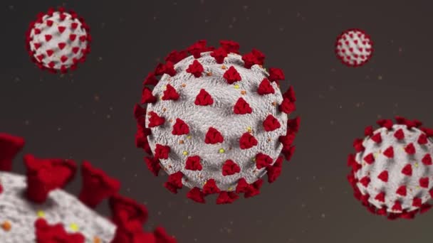 Coronavirus Covid-19 или 2019-nCov новая концепция коронавируса, ответственная за распространение пандемии 2019-2020 по всему миру. Microscopic virus close seup 3d rendering - Кадры, видео