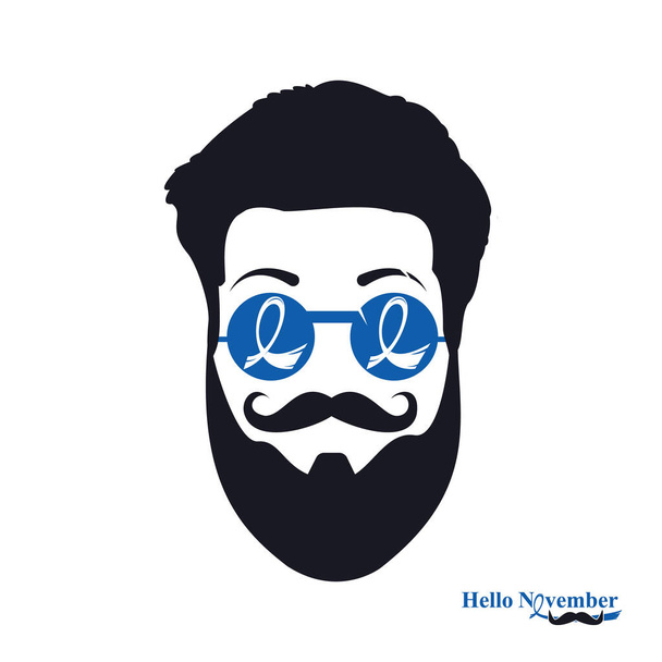 Γεια σας Νοέμβρη ευαισθητοποίηση του καρκίνου Vector Design. Ένας άντρας με μουστάκι και γενειάδα συμβολίζει το μήνα ενημέρωσης του Νοεμβρίου. - Διάνυσμα, εικόνα