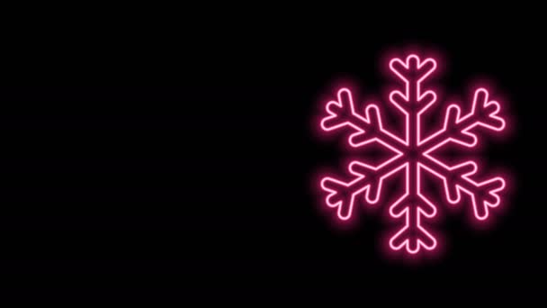 Icono de copo de nieve de línea de neón brillante aislado sobre fondo negro. Animación gráfica de vídeo 4K - Imágenes, Vídeo