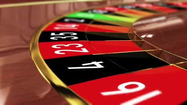 Kasino Ruleta kolo - Lucky číslo 34 červená (třicet čtyři červená). 4k 3D realistická animace rulety kola kasina s míčkem přistání na štěstí číslo 34 červená - Záběry, video