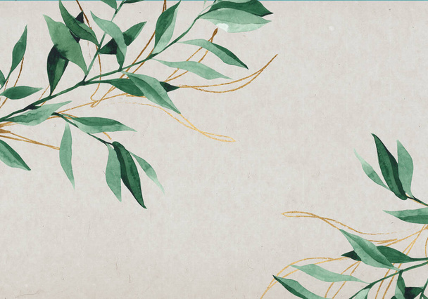 Floral Design elements. Bamboo and golden leaves. For scrapbooking, party design, logo, invitation, greeting card, blog, poster - Valokuva, kuva