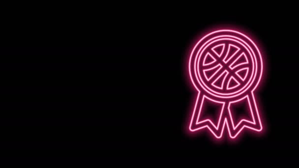 Hehkuva neon line Koripallo palkinnon kuvake eristetty mustalla pohjalla. 4K Video motion graafinen animaatio - Materiaali, video