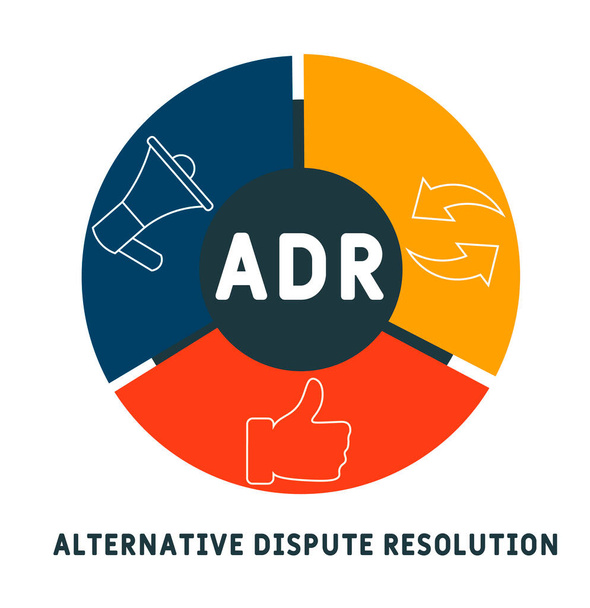 ADR - Alternatif Anlaşmazlık Çözümleme Kısaltma İş Konsepti geçmişi. Anahtar sözcükler ve simgelerle vektör illüstrasyon kavramı. Web afişi, el ilanı, iniş sayfası simgeleriyle illüstrasyon - Vektör, Görsel