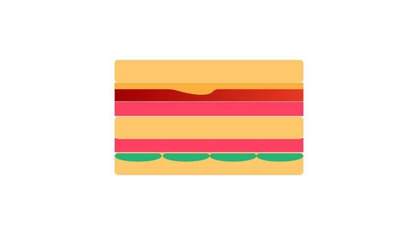 Sandwich bovenaanzicht vector stijl illustratie. Sandwichbrood op plaat geïsoleerd op de bruine achtergrond. Sandwich icoon in platte stijl - Vector, afbeelding