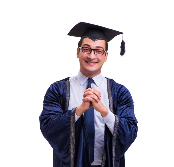 Young man student graduating isolated on white - Fotó, kép