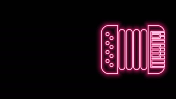 Linea neon luminosa Icona musicale a fisarmonica isolata su sfondo nero. Bajan classico, armonico. Animazione grafica 4K Video motion - Filmati, video
