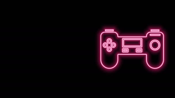 Hehkuva neon line Gamepad kuvake eristetty mustalla taustalla. Pelin ohjain. 4K Video motion graafinen animaatio - Materiaali, video