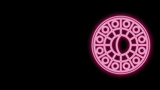 Ligne lumineuse néon Horoscope astrologique cercle avec icône du zodiaque isolé sur fond noir. Animation graphique de mouvement vidéo 4K - Séquence, vidéo