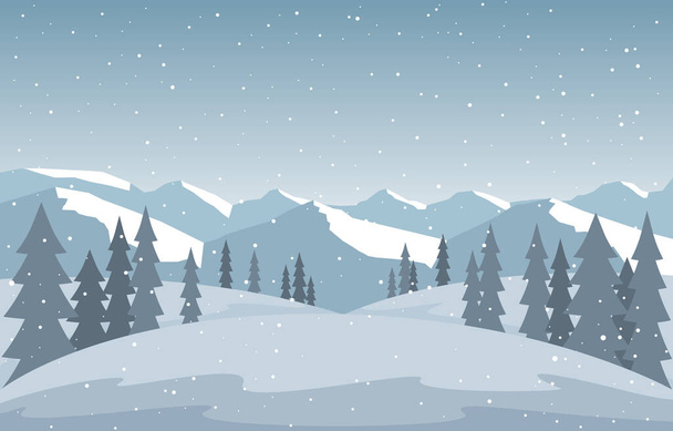 Winter Snow Pine Mountain Snowfall Nature Landscape Illustration - Vector, Image
