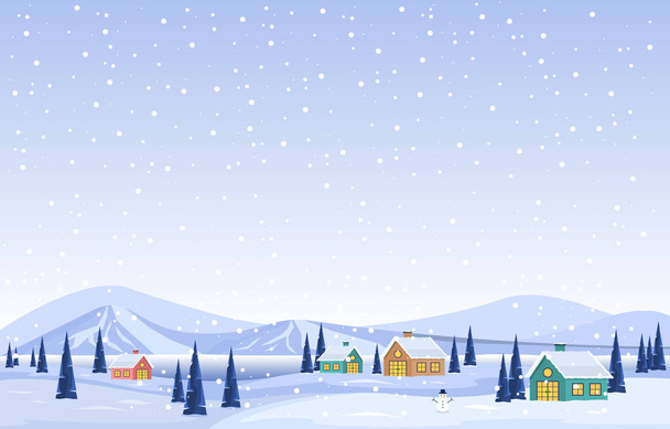 Hiver Neige Pine Montagne Chute de neige Nature Paysage Illustration - Vecteur, image