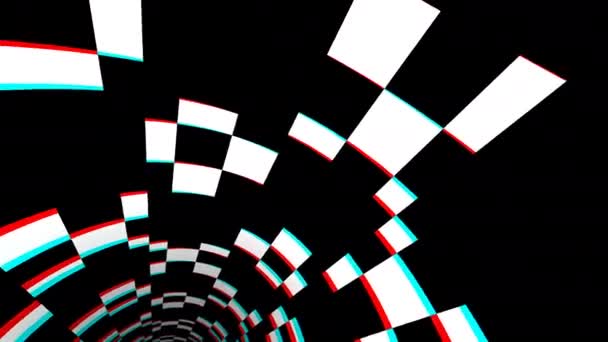 Tunnel van Low Res Pixel Vierkanten met Stereoscopische Kleur Offsets - Video