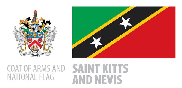 Conjunto de vectores del escudo de armas y bandera nacional de San Cristóbal y Nieves - Vector, imagen