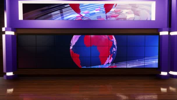 3D Virtual TV Studio News Con un pavimento in legno - Filmati, video