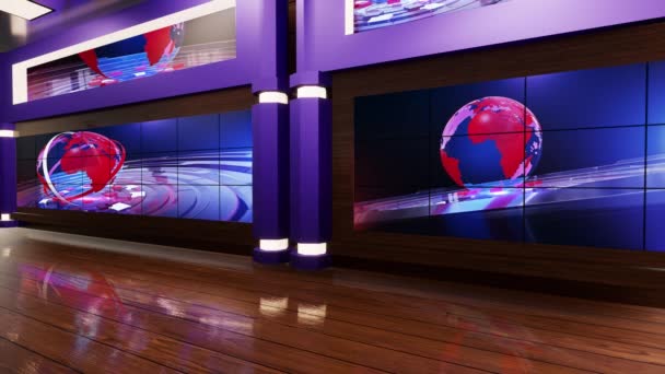 3D Virtual TV Studio News With a wooden floor - Footage, Video