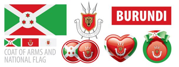 Vector set of the coat of arms and national flag of Burundi - Vector, Image