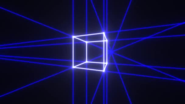 Draaien rond een kubus geprojecteerd door Laser Light Stralen - Video