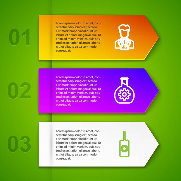 Set line Scientist and test tube, Bioengineering, Remote control and POS terminal. Business infographic template. Vector. - Vector, Image