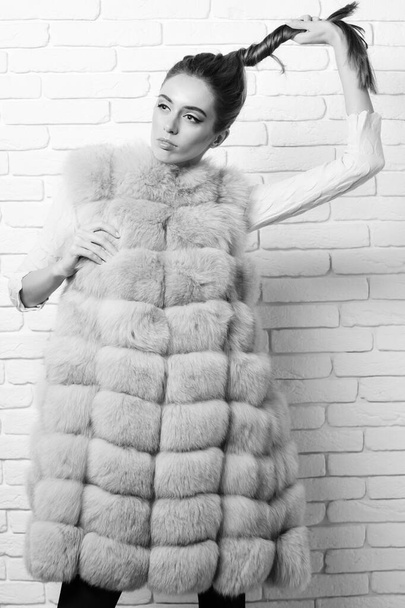 fashionable sexy girl in fur - Zdjęcie, obraz