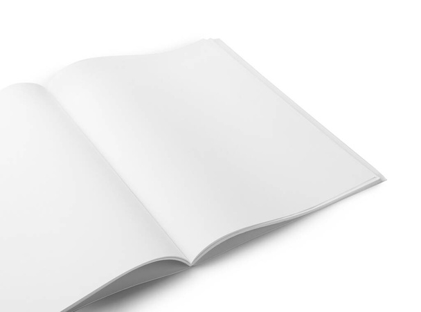 Pages blanches du magazine ouvert sur fond blanc - Photo, image