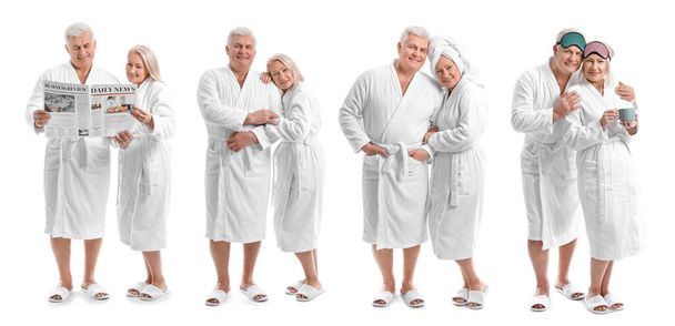Коллаж со зрелой парой в халатах на белом фоне - Фото, изображение