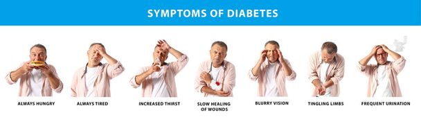 Зрелый мужчина с симптомами диабета на белом фоне - Фото, изображение