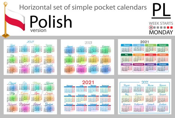 Andorra horizontal set of pocket calendars for 2020 (two thousand twenty one). Week starts Monday. New year. Color simple design. Vector - Vector, Image