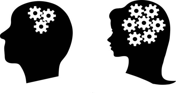 白地に隔離された男性と女性のアイコンの脳処理 - ベクター画像