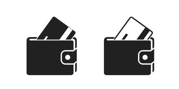 twee portemonnees met creditcardpictogrammen. financiën en bancaire web design symbool - Vector, afbeelding