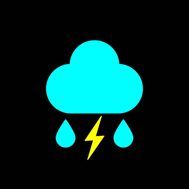 Thunderstorm icon. Lightning and rainy cloud symbol in simple flat design. Forecast sign. - Vector, Image