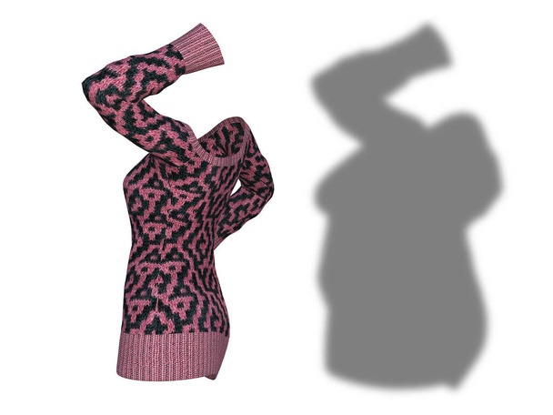 Concettuale grasso sovrappeso obeso ombra vestito maglione femminile vs corpo sano in forma sottile dopo la perdita di peso o dieta sottile giovane donna isolata. Una forma di salute fitness, nutrizione o obesità illustrazione 3D - Foto, immagini