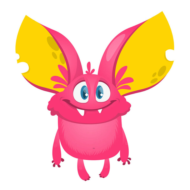 Cute pink monster with big ears. Cartoon illustration - Vector, Image