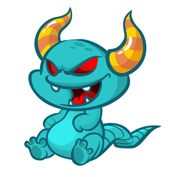 Angry cartoon dragon. Vector illustration of cute monster. Halloween design - Vector, imagen