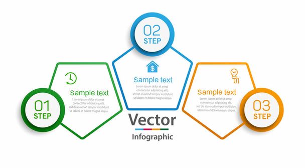 Business vector infographic design template with 3 options, parts, steps or processes. Can be used for workflow layout, diagram, number options, web design - Vektor, obrázek