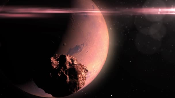 Asteroid Meteor auf dem Weg zum Planeten MarsRealistische filmische Vision, roter Planet Weltraum-Ansicht - Filmmaterial, Video