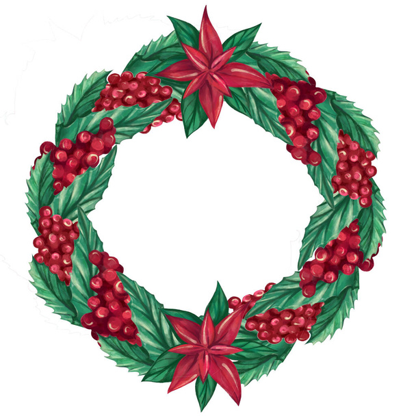 Christmas watercolor wreath with Christmas decor - Photo, Image