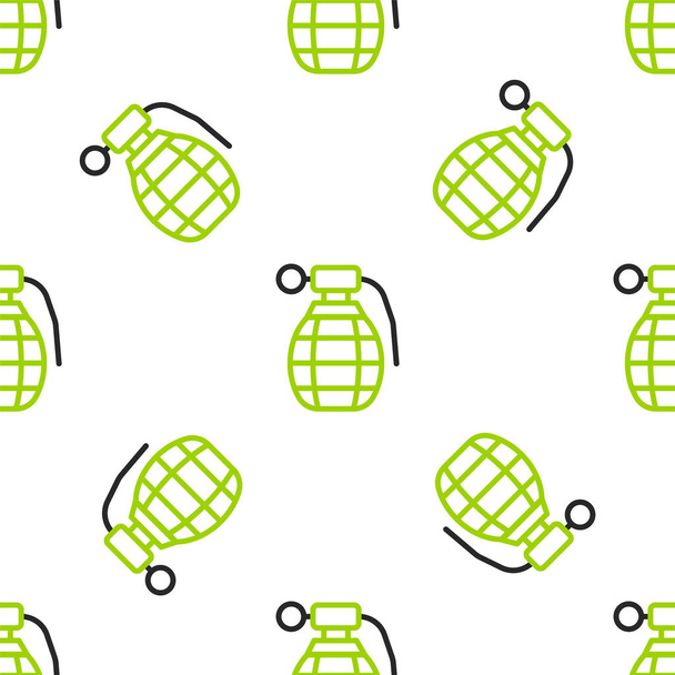 Line Hand grenade icon isolated seamless pattern on white background. Bomb explosion.  Vector. - Vector, Image