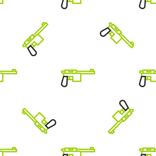 Line Mauser gun icon isolated seamless pattern on white background. Mauser C96 is a semi-automatic pistol.  Vector. - ベクター画像