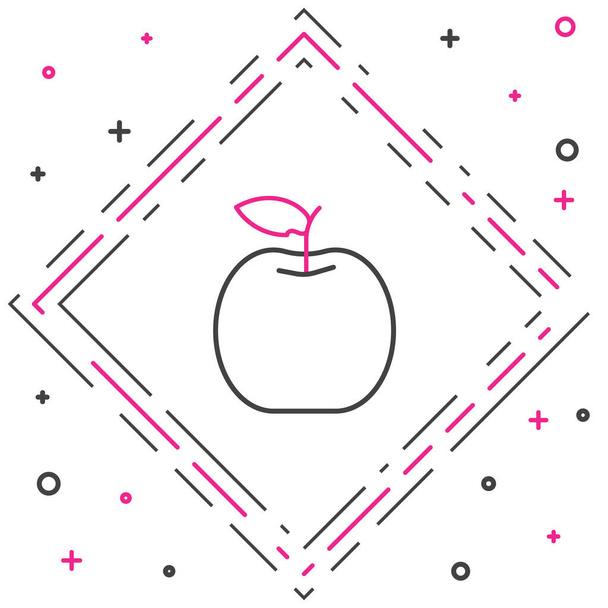 Linea icona Apple isolato su sfondo bianco. Frutta con simbolo di foglia. Concetto di contorno colorato. Vettore. - Vettoriali, immagini