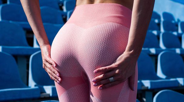 sexy woman with tight ass wear sportswear outdoor, fitness - Photo, image