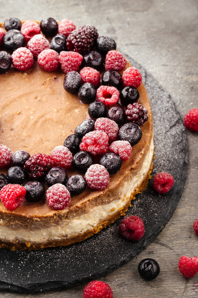 Two-layer cheesecake decorated with berries - Photo, Image