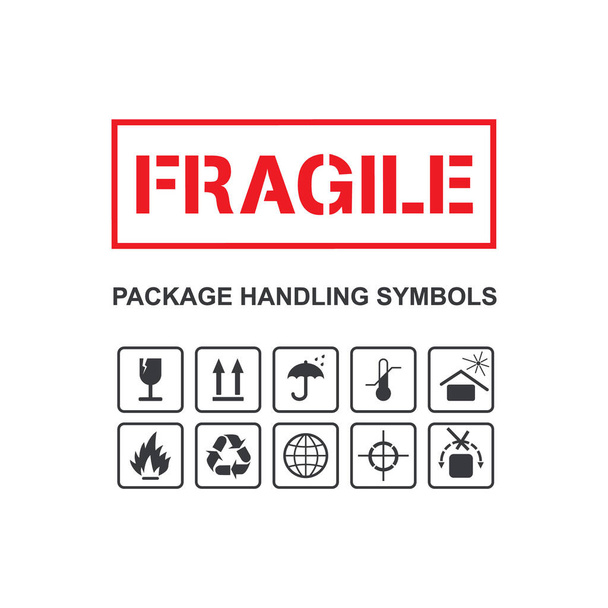 törékeny csomag szimbólumok szállítási csomag - Vektor, kép