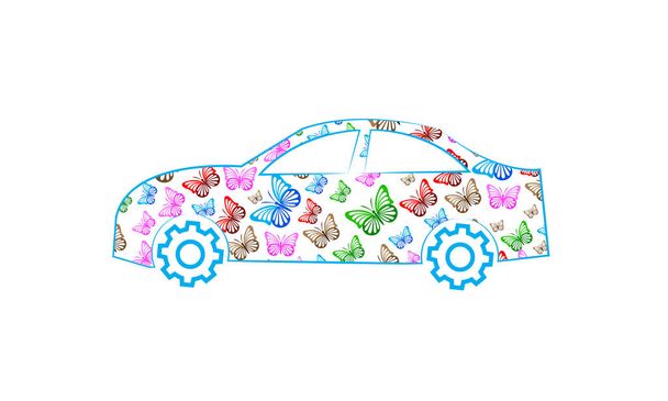 Λογότυπο αυτοκινήτου με πεταλούδες. Εικονογράφηση διανύσματος. - Διάνυσμα, εικόνα