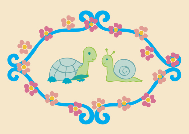 slak en schildpad - Vector, afbeelding