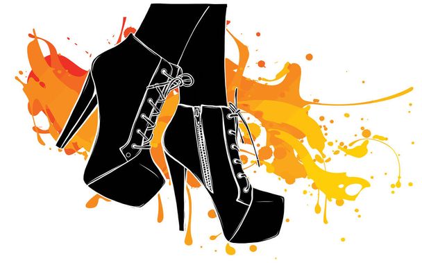 Vektoros lányok magas sarkúban. fekete sziluett Divat illusztráció. Női lábak cipőben. Aranyos kialakítás. - Vektor, kép