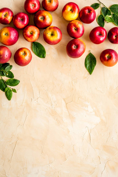 Layout of fresh red apples. Top view, copy space - Fotó, kép