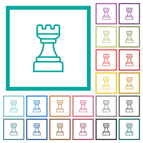 白い背景に象限フレームを持つ白いチェスのルークフラットカラーアイコン - ベクター画像
