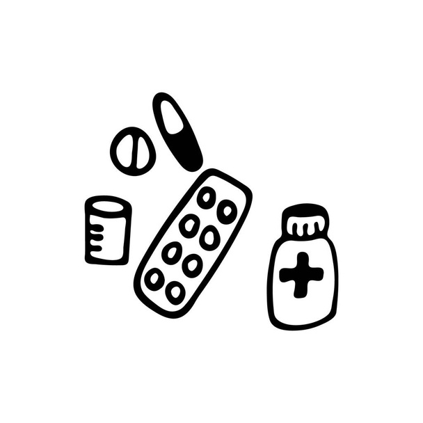 Таблетки и лекарства для медицинских целей изолированы на белом фоне. вектор - Вектор,изображение
