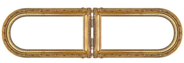 Διπλό χρυσό πλαίσιο (δίπτυχο) για πίνακες, καθρέφτες ή φωτογραφίες που απομονώνονται σε λευκό φόντο - Φωτογραφία, εικόνα