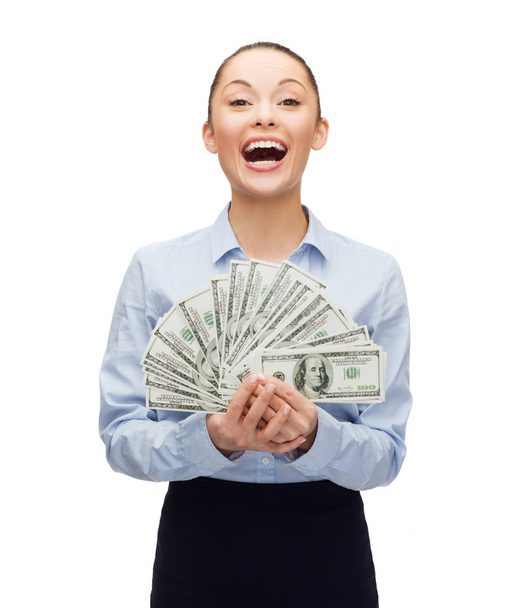 Young businesswoman with dollar cash money - Фото, изображение